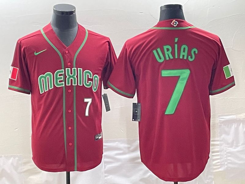 Men 2023 World Cub Mexico 7 Urias Red Nike MLB Jersey5